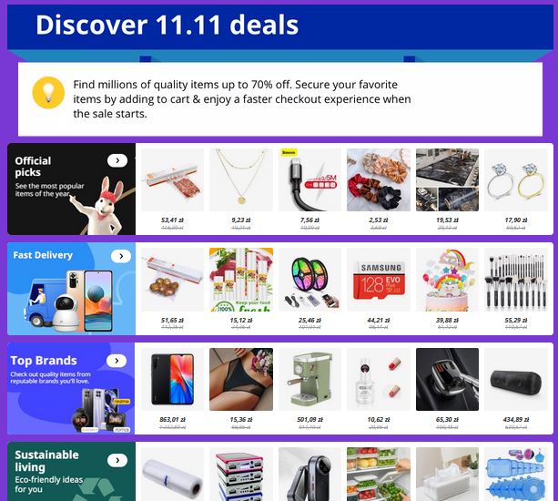 AliExpress 11.11 money hop gra punkty kupony rabaty kody free shipping tag search discover deals